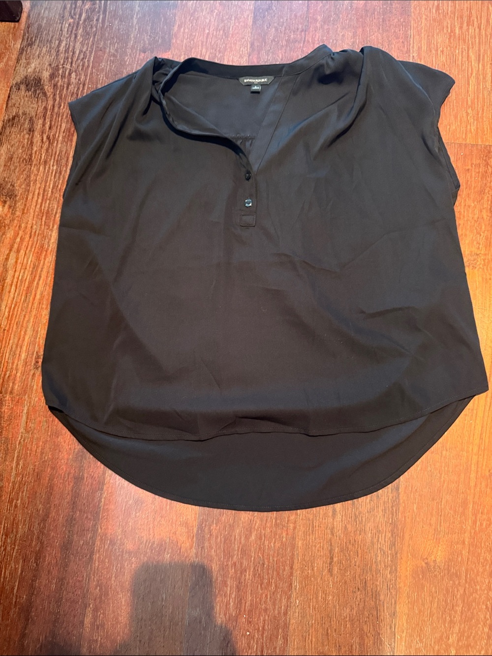 Banana Republic Black Short-Sleeve Henley Blouse